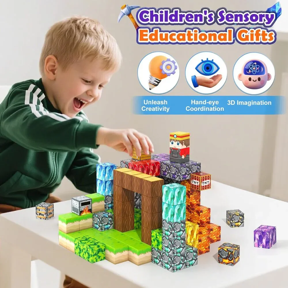 150 Magnetic Building Blocks STEM Toy, Stacking Mine World Craft Cubes, Age 3-12